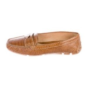 Prada Leather Penny Loafers in Brown/Tan Crocodile